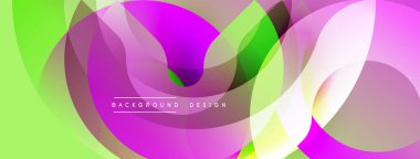 Soyut enerjik tasarım. Üst üste binen şekiller dinamik bileşim yaratır. Parlak renkler, pürüzsüz eğimler, modern estetik.