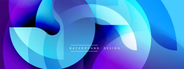 Soyut sıvı şekilleri örtüşür, parlak mavi ve mor renkler yaratır. Sancaklar ve arka planlar için modern tasarım unsuru. Minimalist estetik.