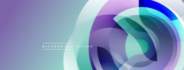 Soyut tasarım katmanlı daireler, gradyanlar içerir. Mor, deniz mavisi, beyaz renkler modern görsel efektler yaratır. Mevcut en küçük metin.