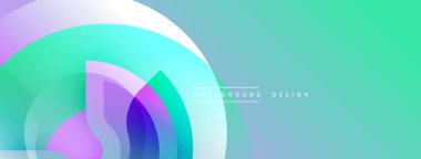 Soyut tasarım katmanlı daireler, canlı renkler içerir. Turkuaz, mor renkler düzgün bir şekilde harmanlanır. Modern estetik, temiz sunum.