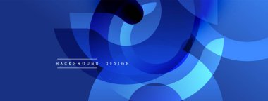 Soyut mavi tasarım özellikleri üst üste binen yuvarlak şekiller. Modern kompozisyon dinamik görsel efekt yaratır. Arkaplan metin ögelerini içerir.
