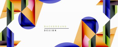 Soyut geometrik şekiller canlı sınırlar oluşturur. Turuncu, mavi, yeşil renkler kompozisyona hakim. Minimalist tasarım modern estetik ve temiz bir sunum öneriyor. Projeler için mükemmel arkaplan.