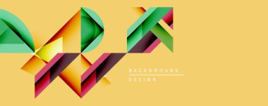 Soyut geometrik şekiller örtüşüyor, canlı renk eğimleri yaratıyor. Sarı zemin dinamik kompozisyonu vurguluyor. Arkaplan ve sunumlar için modern tasarım ögesi.
