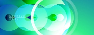 Soyut eğim arkaplanı. Üst üste binen daireler, akan şekiller dinamik görsel efekt yaratır. Parlak renkler, modern tasarım.