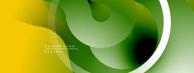 Soyut sıvı şekilleri, sarıdan yeşile doğru. Üst üste binen katmanlar dinamik görsel efekt yaratır. Modern tasarım ögesi.