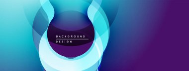 Soyut arkaplan özellikleri üst üste binen daireler, gradyanlar. Mavi, mor renkler modern görsel efektler yaratır. Minimalist tasarım.