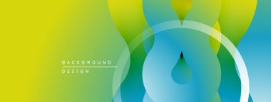 Soyut gradyanlar sarı, yeşil ve mavi renkleri harmanlarlar. Dairesel şekiller, dinamik görsel efektler yaratır. Minimalist tasarım.