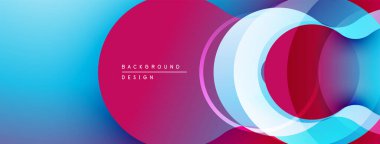Soyut tasarım canlı mavi, pembe renkler içerir. Üst üste binen katmanlar dinamik görsel efekt yaratır. Modern, pürüzsüz gradyanlar temiz estetik sunar.