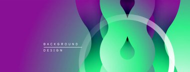 Soyut eğim arkaplanı. Üst üste binen şekiller dinamik görsel efekt yaratır. Mor, yeşil renkler kompozisyona hakim. Modern tasarım ögesi.