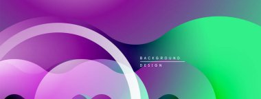 Soyut sıvı şekiller, canlı mor, yeşil renkler. Modern tasarım, pürüzsüz eğimler dinamik kompozisyon yaratır. Arkaplan dokusu görünür.