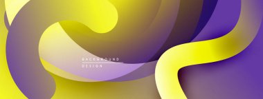 Soyut sıvı şekiller, sarı, mor renkler. Modern tasarım, gradyan renkler, pürüzsüz geçişler dinamik bileşim oluşturur.