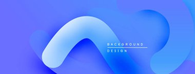Soyut sıvı şekiller, mavi gradyanlar modern arkaplan oluşturur. Minimalist tasarım, düz kıvrımlar, canlı renkler.