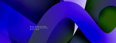 Soyut sıvı şekilleri, canlı gradyanlar. Mavi, mor, yeşil renkler modern tasarım yaratır. Yumuşak eğriler kesişir, dinamik bileşim.