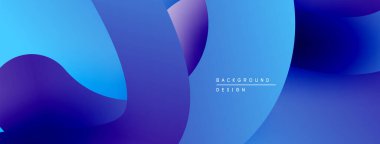 Soyut sıvı şekiller, mavi renkler, gradyan dizayn. Dijital projeler, sunumlar için modern arka plan. Düz eğriler dinamik bileşim oluşturur.
