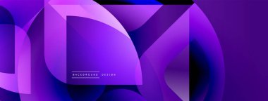 Soyut mor tasarım üst üste binen geometrik şekiller içerir. Gradyan renkler dinamik görsel efekt yaratır. Modern arkaplan dokusu.