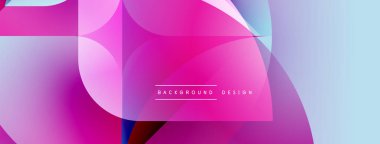 Soyut geometrik şekiller canlı pembeleri, mavileri, morları harmanlarlar. Modern tasarım üst üste binen katmanlar, pürüzsüz eğimler içerir. Minimalist metin mevcut.