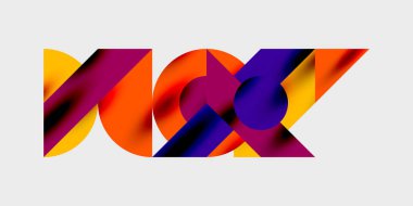 Soyut grafik tasarım üst üste binen şekiller, canlı renkler, dinamik kompozisyon. Modern estetik, cesur görsel etki.