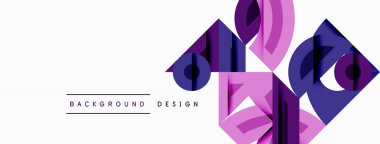 Soyut geometrik şekiller, mor renkler, beyaz fon. Arka planlar ve sunumlar için modern tasarım öğesi. Minimalist estetik.