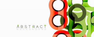 Parlak soyut tasarım, üst üste binen daireler, çizgiler. Yeşil, kırmızı, sarı renkler dinamik görsel efekt yaratır. Modern arkaplan ögesi.