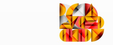 Soyut geometrik bileşim. Şekiller örtüşüyor, dinamik görsel ilgi yaratıyor. Sıcak renkler baskın, gümüş tonlarla zıt. Minimalist tasarım.