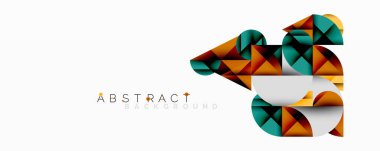 Geometrik şekiller modern soyut tasarım yaratır. Turuncu, deniz mavisi, beyaz renkler kompozisyona hakim. Minimalist tarz, mevcut temiz çizgiler.