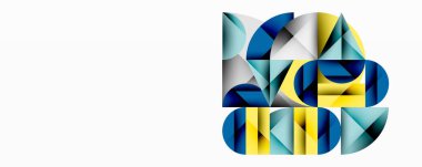 Soyut geometrik şekiller, mavi, sarı renkler kompozisyona hakim. Modern tasarım, temiz çizgiler, minimalist estetik sunum.