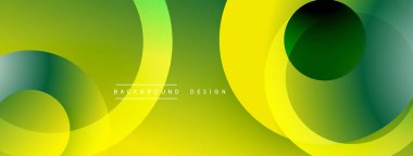Soyut geometrik şekiller çakışıyor. Yeşil, sarı gradyanlar modern tasarım yaratır. Düz kıvrımlar, dinamik bileşim. Minimalist estetik.