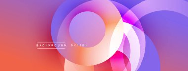 Soyut renkli çemberler örtüşüyor ve canlı bir gradyan arkaplan oluşturuyor. Modern tasarım elementleri yaratıcılık, enerji ve yenilik öneriyor.