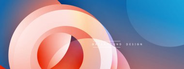 Soyut katmanlar örtüşüyor, canlı renk değişimleri yaratıyor. Pürüzsüz şekiller hareketi, modern tasarım estetiği akla getiriyor. Arkaplanda metin ögeleri.