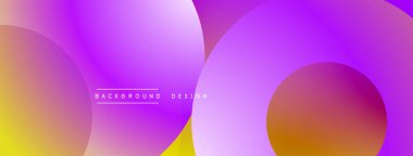 Canlı gradyan arkaplan özellikleri üst üste biniyor. Renkler sarıdan mora dönüşüyor. Metin elemanları mevcut olan minimalist tasarım.
