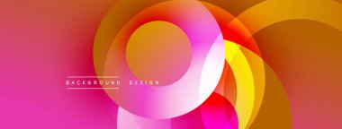 Soyut renkli çemberler çakışıyor. Gradyan pembe, turuncu, sarı renkler dinamik görsel efekt yaratır. Modern tasarım ögesi.