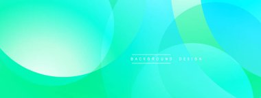 Soyut arkaplan özellikleri üst üste binen daireler, canlı turkuaz renkler, pürüzsüz eğimler. Metin elementli minimalist tasarım.