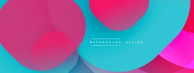 Soyut enerjik tasarım. Üst üste binen daireler dinamik renk değişimleri yaratır. Pembe, turkuaz renkler kompozisyona hakim. Modern estetik.