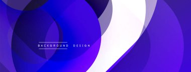 Soyut mor tasarım, üst üste binen daireler, gradyanlar. Metin ögesi ve dinamik bileşimi olan modern arkaplan.