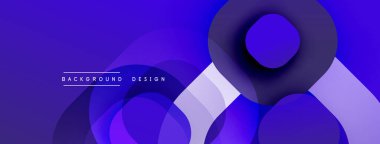 Soyut mor tasarım, üst üste binen daireler, kareler. Gradyan gölgeler dinamik görsel efekt yaratır. Modern arkaplan dokusu.