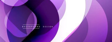 Soyut mor daireler örtüşüyor ve dinamik bir değişim etkisi yaratıyor. Modern tasarım arka planlar, pankartlar, sunumlar için uygun.
