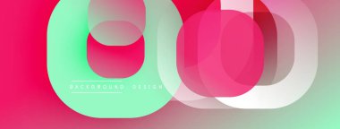 Soyut geometrik şekiller örtüşüyor, canlı renk eğimleri yaratıyor. Pembe, deniz mavisi, beyaz renkler düzgün bir şekilde harmanlanır. Modern tasarım ögesi.