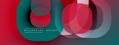 Soyut çakışan çemberler dinamik görüntüler yaratır. Kırmızı, deniz mavisi, gri renkler harmanlanarak modern arkaplan tasarımı oluşturur. Minimalist estetik.