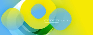 Soyut renkli tasarım. Üst üste binen daireler dinamik görsel efekt yaratır. Sarı, mavi, yeşil renkler kompozisyona hakim. Modern estetik.