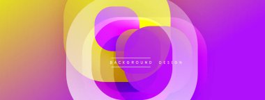 Soyut canlı katmanlar dinamik bileşim yaratır. Sarı, mor renkler harmanlanarak dairesel şekiller oluşturuyor. Modern tasarım ögesi.