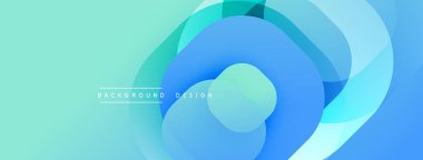 Soyut sıvı şekiller, turkuaz renkler, modern tasarım. Üst üste binen daireler dinamik görsel efekt yaratır. Minimalist arkaplan.