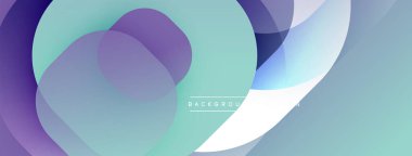 Soyut tasarım özellikleri üst üste binen daireler, gradyanlar. Yumuşak maviler, morlar rahatlatıcı görsel efektler yaratır. Minimalist stil.
