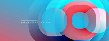 Soyut daireler örtüşüyor, parlak mavi, pembe, kırmızı gradyanlar yaratıyor. Arkaplan ve sunumlar için modern tasarım ögesi.
