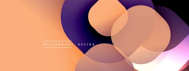 Soyut arkaplan özellikleri üst üste binen şekiller, gradyanlar. Şeftali, mor renkler kompozisyona hakim. Modern tasarım ögesi.