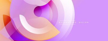 Soyut akışkan şekiller, canlı renkler, modern tasarım. Gradyan katmanlar dinamik görsel efekt yaratır. Mor, turuncu renkler kompozisyona hakim..