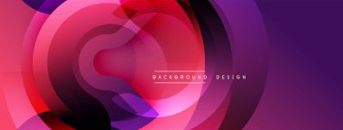 Soyut dinamik katmanlar canlı dairesel desenler yaratır. Kırmızı, mor renkler düzgün bir şekilde harmanlanarak modern arkaplan tasarımı oluşturur.