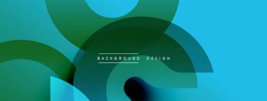 Soyut tasarım özellikleri üst üste binen daireler, gradyanlar. Mavi, yeşil renkler modern estetik yaratıyor. Metin arkaplan tasarımı okur.