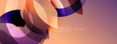 Soyut şekiller örtüşür, dinamik değişim etkisi yaratır. Sıcak renkler baskın, mor aksanlı. Modern tasarım arka planlar için uygun.