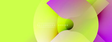 Soyut enerjik tasarım. Üst üste binen daireler dinamik değişim etkisi yaratır. Sarı, yeşil, mor renkler kompozisyona hakim. Modern estetik.