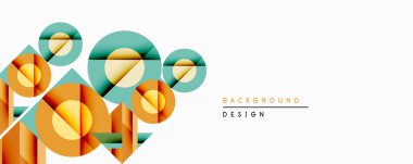 Soyut geometrik şekiller örtüşür, dinamik bileşim yaratır. Sıcak turuncu, deniz mavisi renkleri dizaynda baskın. Minimalist stil modern arka planlara, sunumlara uyuyor. Temiz çizgiler, gradyanlar görsel ilgi gösteriyor.